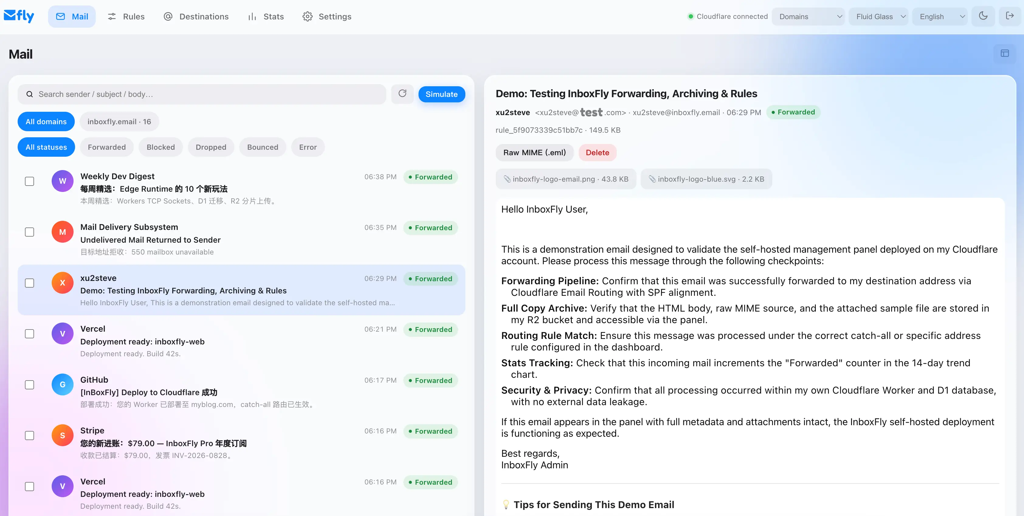 InboxFly panel — light
